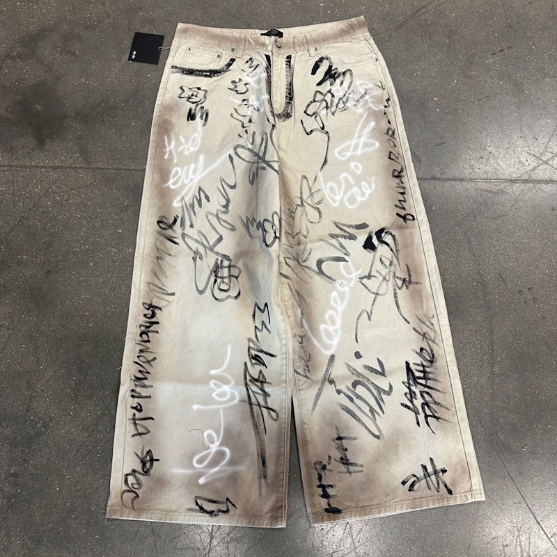 HMDD Graffiti Print Denim Pants Beige