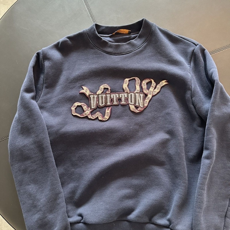 Louis Vuitton Script Logo Embroidered Sweatshirt Navy