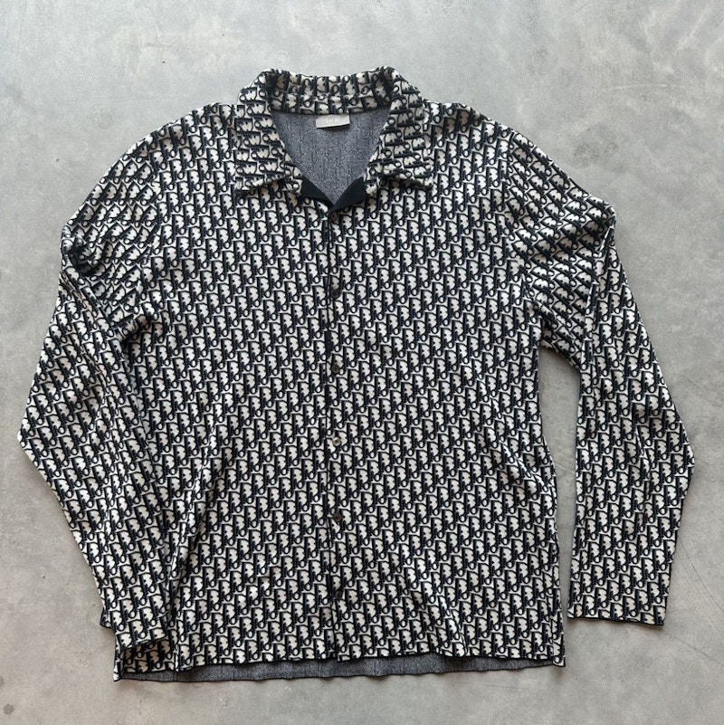 Dior Oblique Long-Sleeved Shirt Navy White