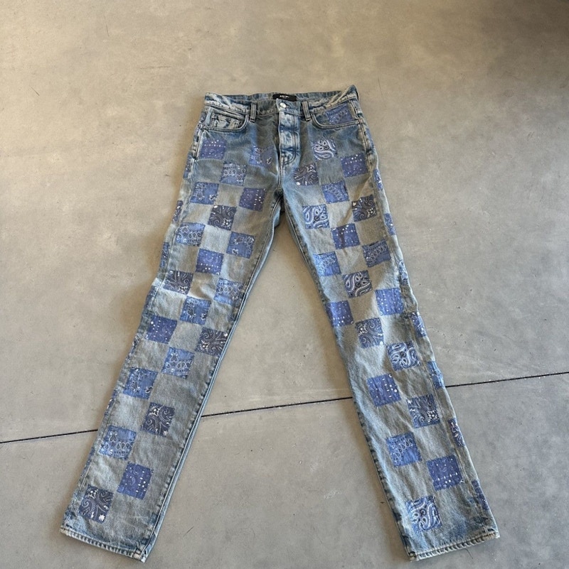 AMIRI Patchwork Bandana Carpenter Straight Jeans Denim Blue
