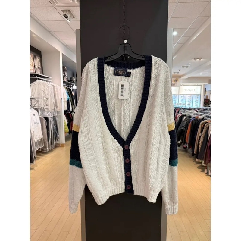 Lake Harmony Striped Sleeve Chunky Knit Cardigan White