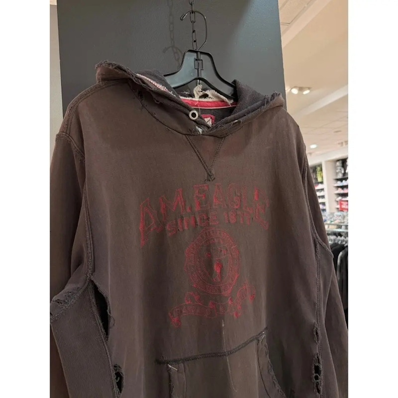 American Eagle Distressed Graphic Hoodie Brown