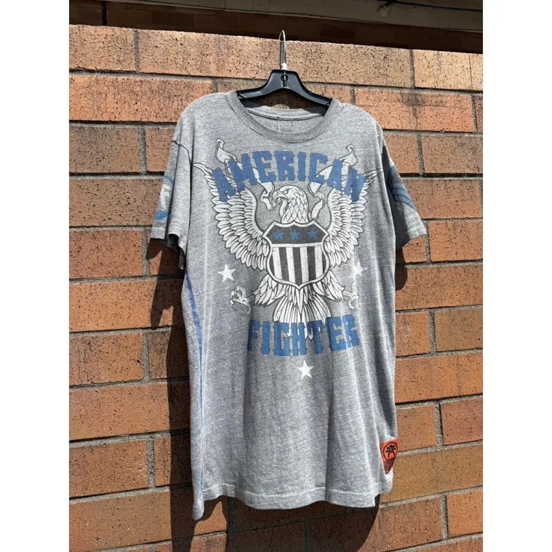 Y2K Affliction American Fighter Tee Vintage Grey Tee Shirt