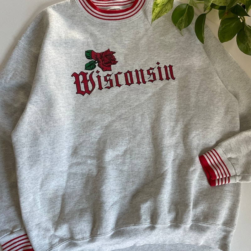 90s Oneita Wisconsin Rose Crewneck Sweatshirt Gray