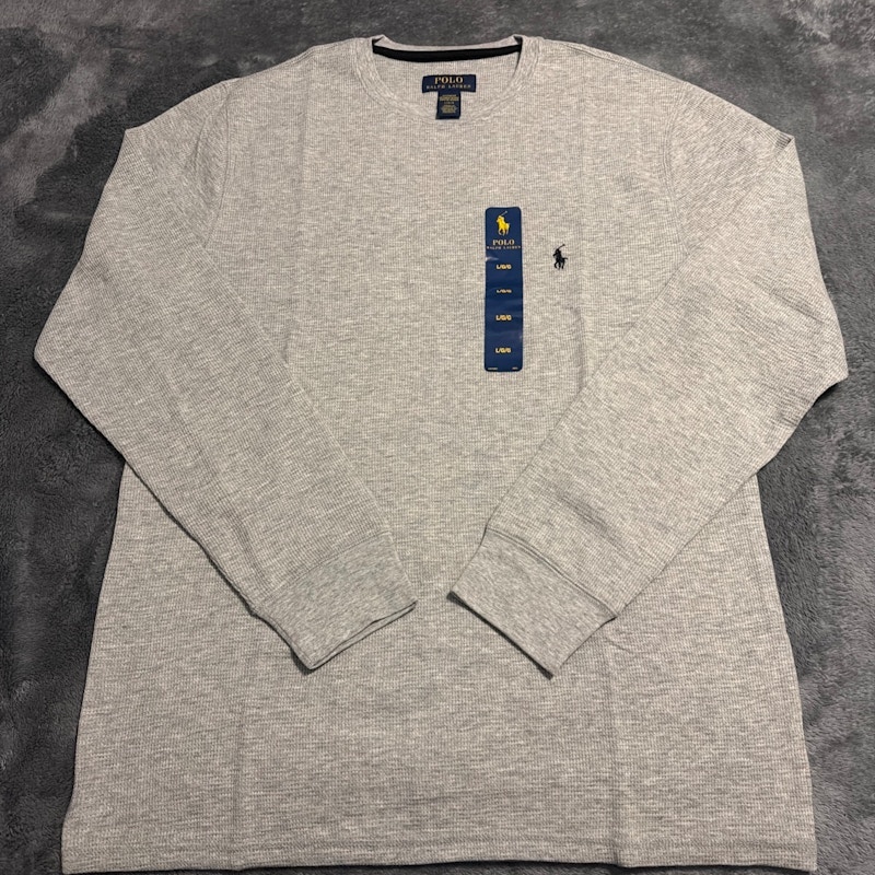 Polo Ralph Lauren Waffle Knit Crewneck Long Sleeve Shirt Grey