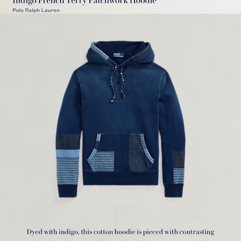 Polo Ralph Lauren Indigo French Terry Patchwork Hoodie Blue