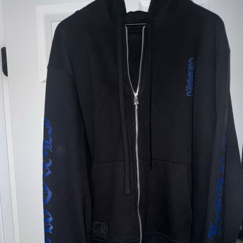 Chrome Hearts Vertical Logo Zip Up Thermal Hoodie Black/Blue