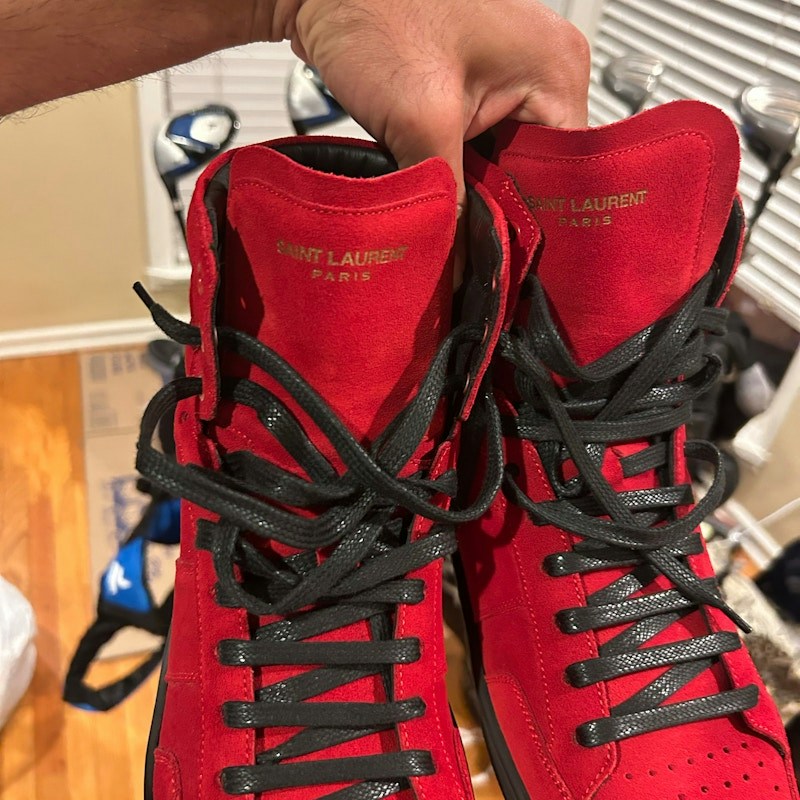 Saint Laurent Signature Court Classic SL/10H High Top Sneaker Red Suede
