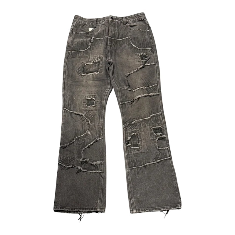 Homme + Femme Distressed Patch Black Jeans