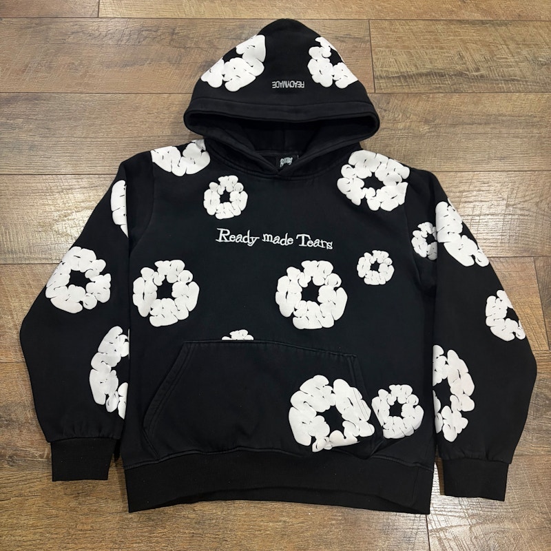 Denim Tears x Ready Made AOP Cotton Wreath Graphic Hoodie Black & White