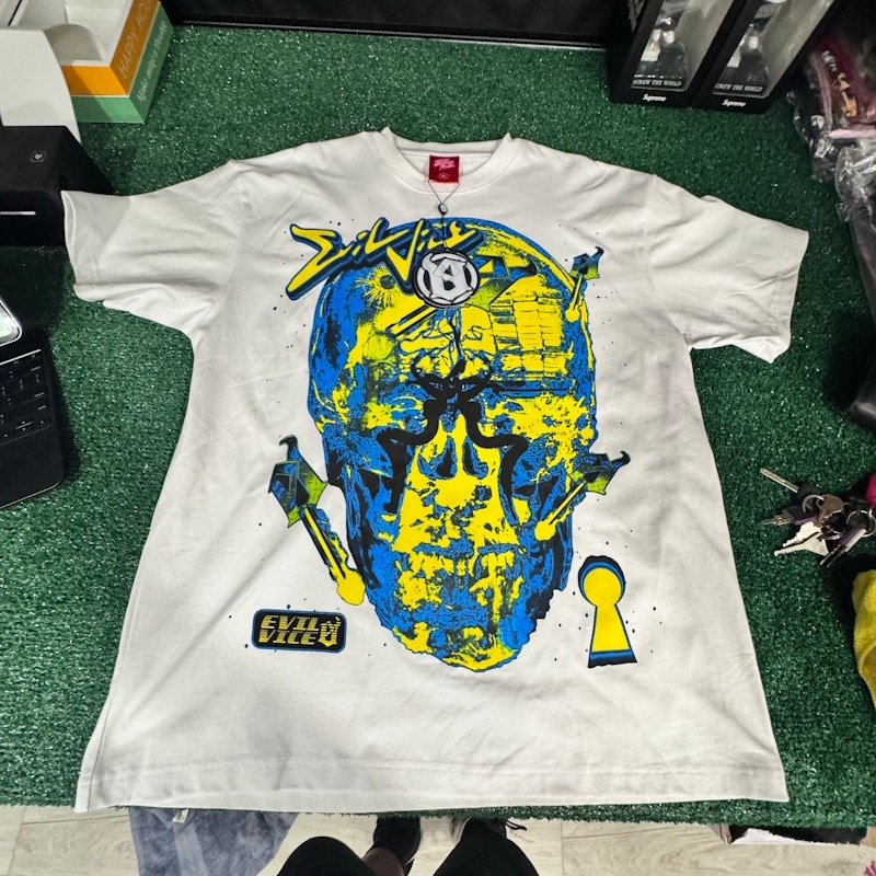 Evil Vice Skull Graphic T-Shirt White