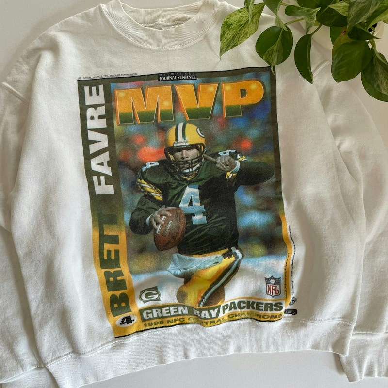 1995 Fruit of the Loom Brett Favre MVP Green Bay Packers Sweatshirt White