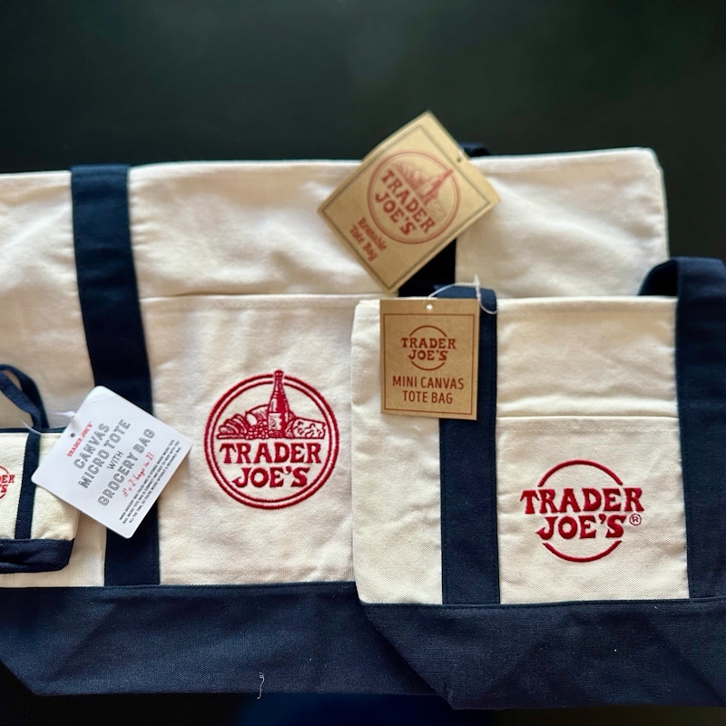 Trader Joe's Canvas Micro Tote with Grocery Bag, Mini Tote Bag, and Large Tote Bag
