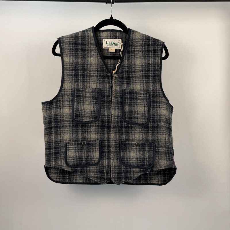 L.L. Bean Wool Plaid Vest Grey
