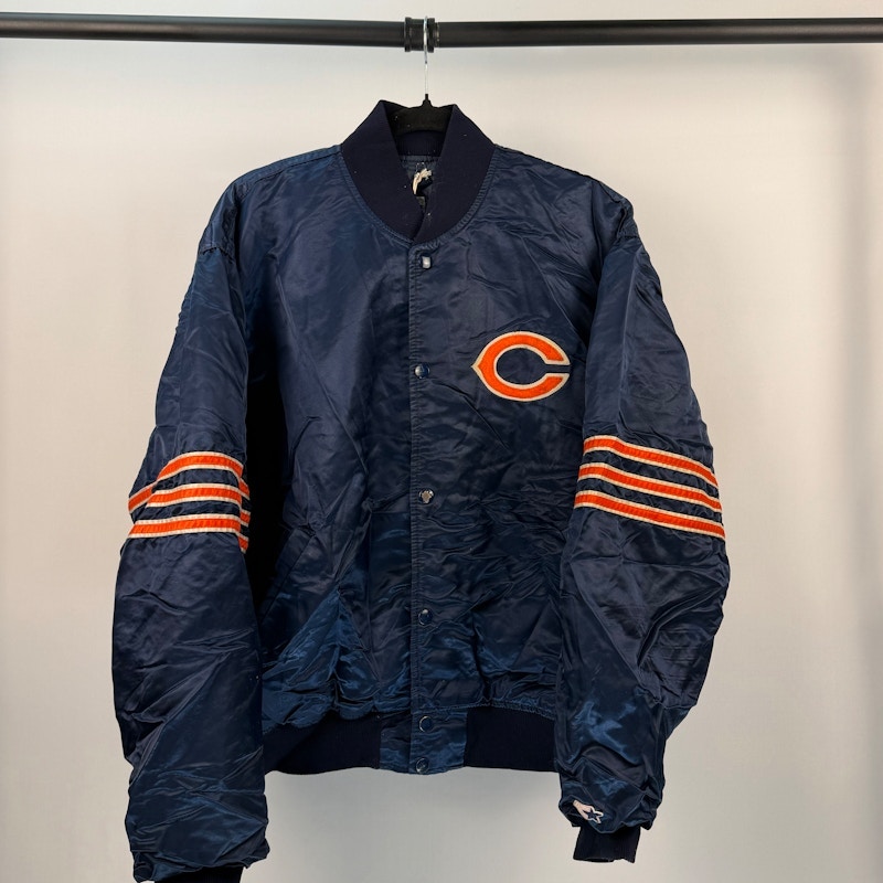 Starter Chicago Bears Satin Bomber Jacket Blue
