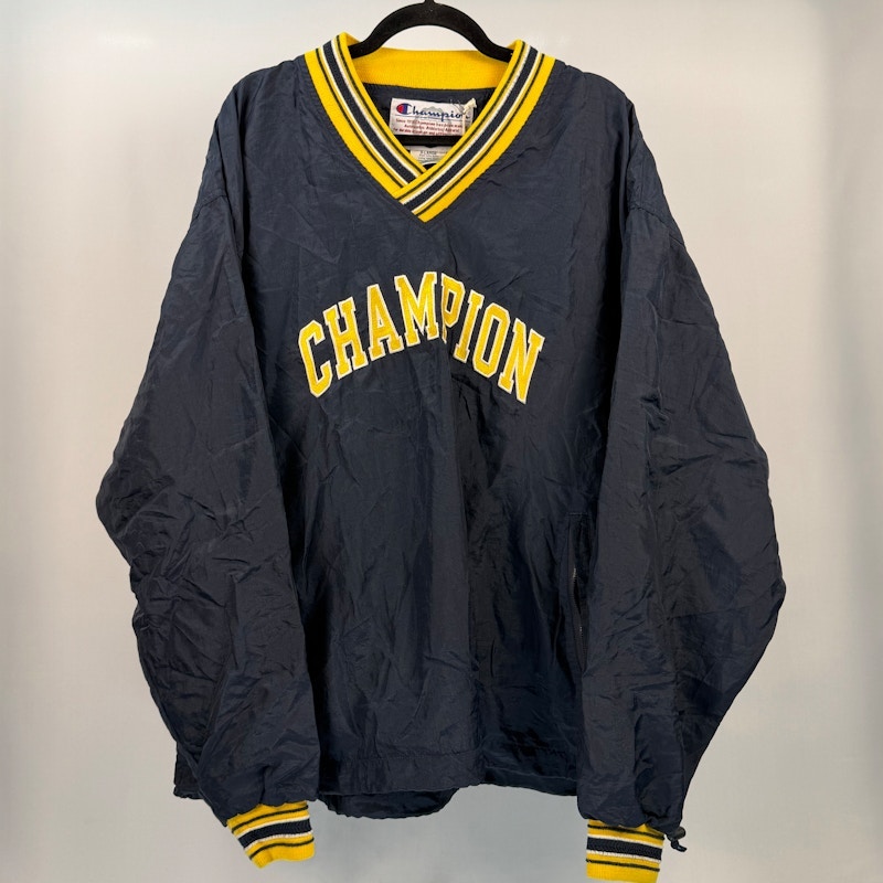 Champion V-Neck Pullover Windbreaker Jacket Navy Yellow
