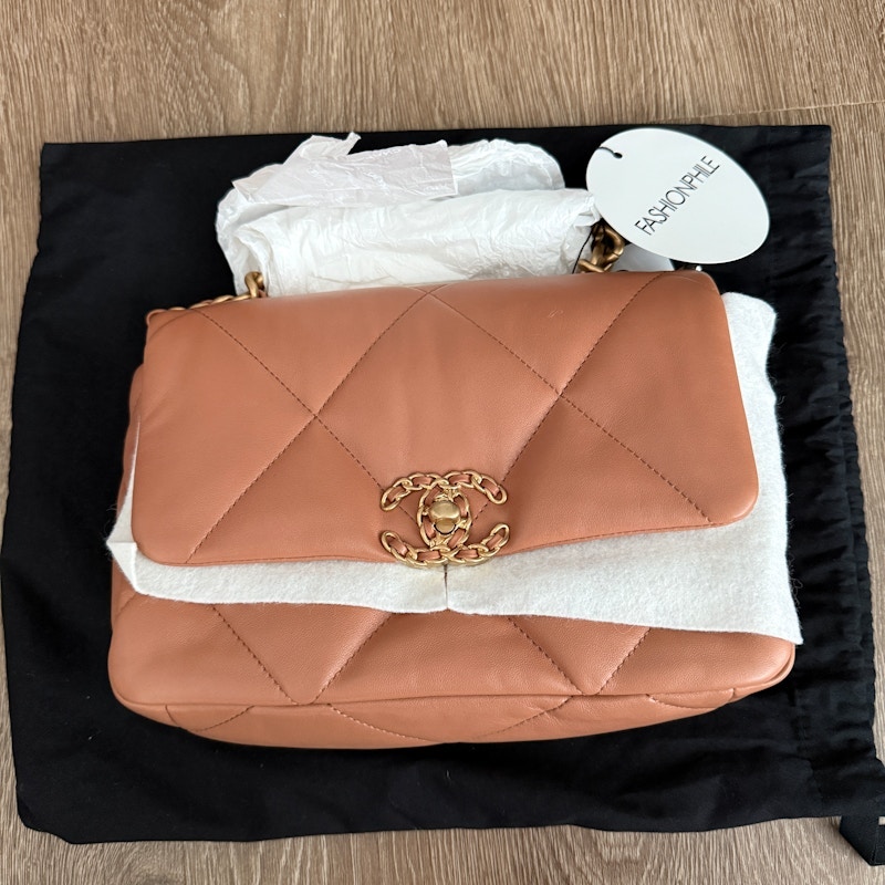 Chanel 19 Flap Bag Lambskin Quilted Medium Brown