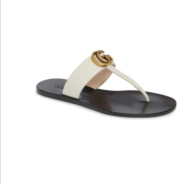 Gucci Double G Leather Thong Sandal Ivory Glow