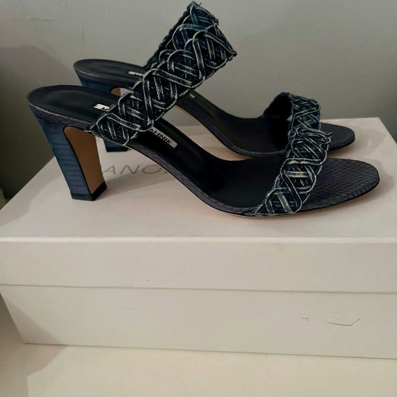 Manolo Blahnik Geras Denim Jeans Sandals