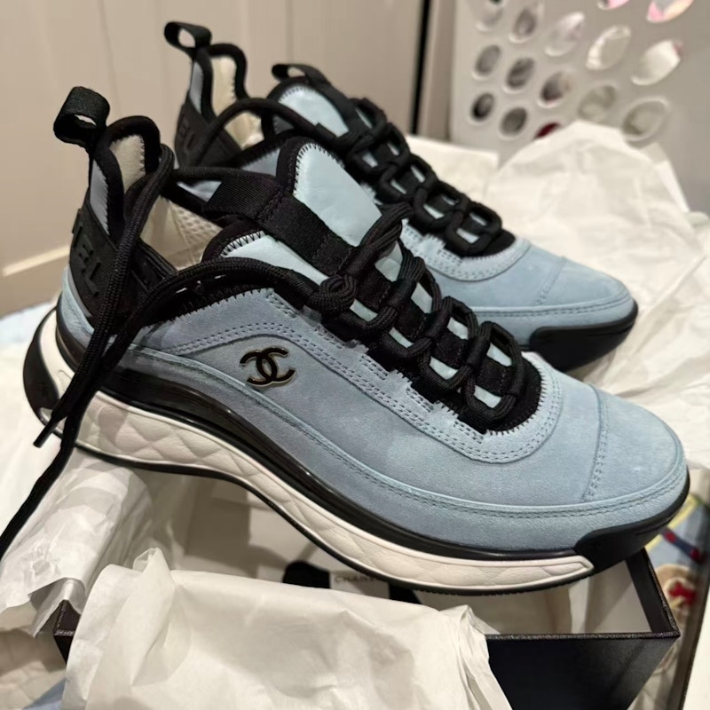 Chanel CC Logo Low Top Sneakers Light Blue Black