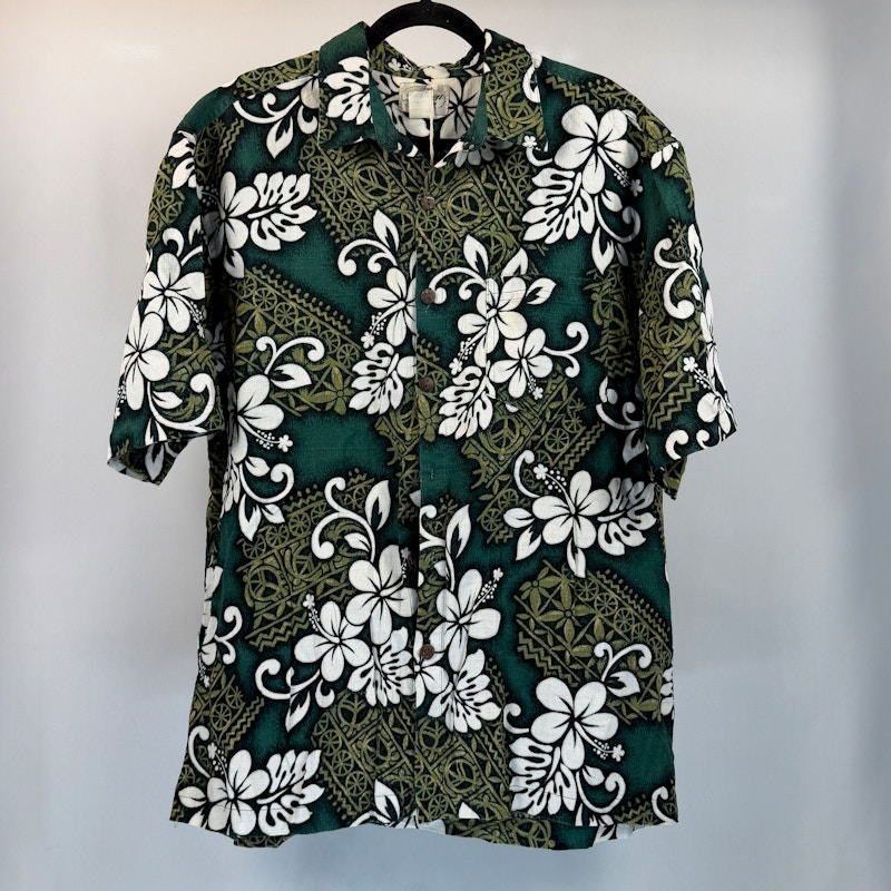 Green White Floral Hawaiian Shirt