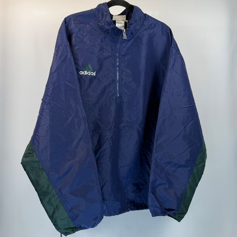 Adidas Quarter Zip Windbreaker Jacket Blue Green