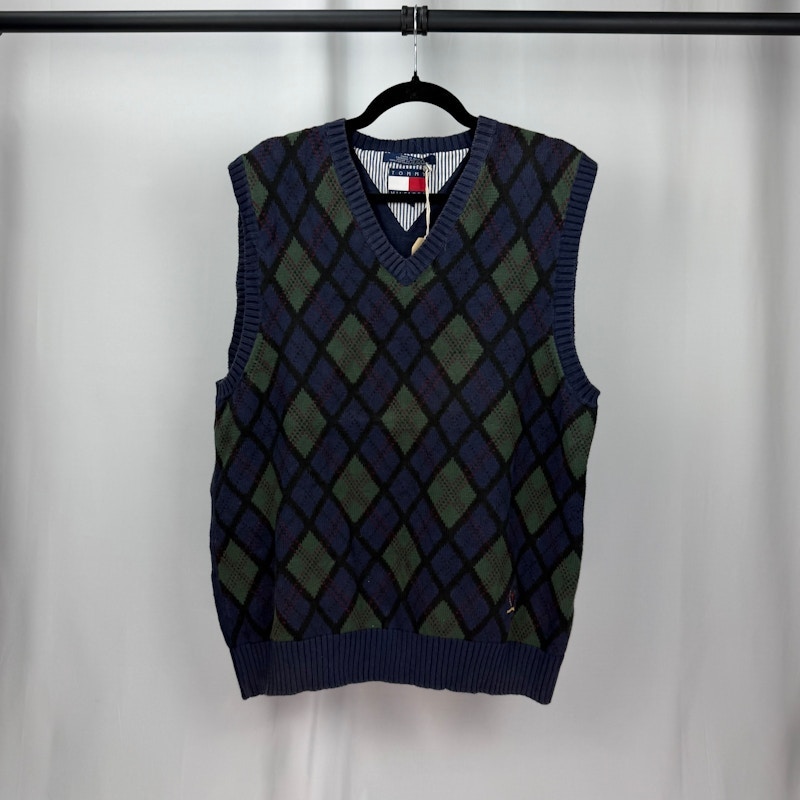 90s Tommy Hilfiger Argyle Sweater Vest Blue