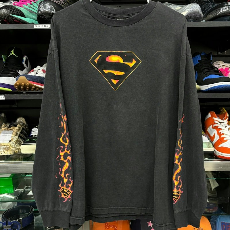 Warner Bros. Superman Flame Long Sleeve T-Shirt Black