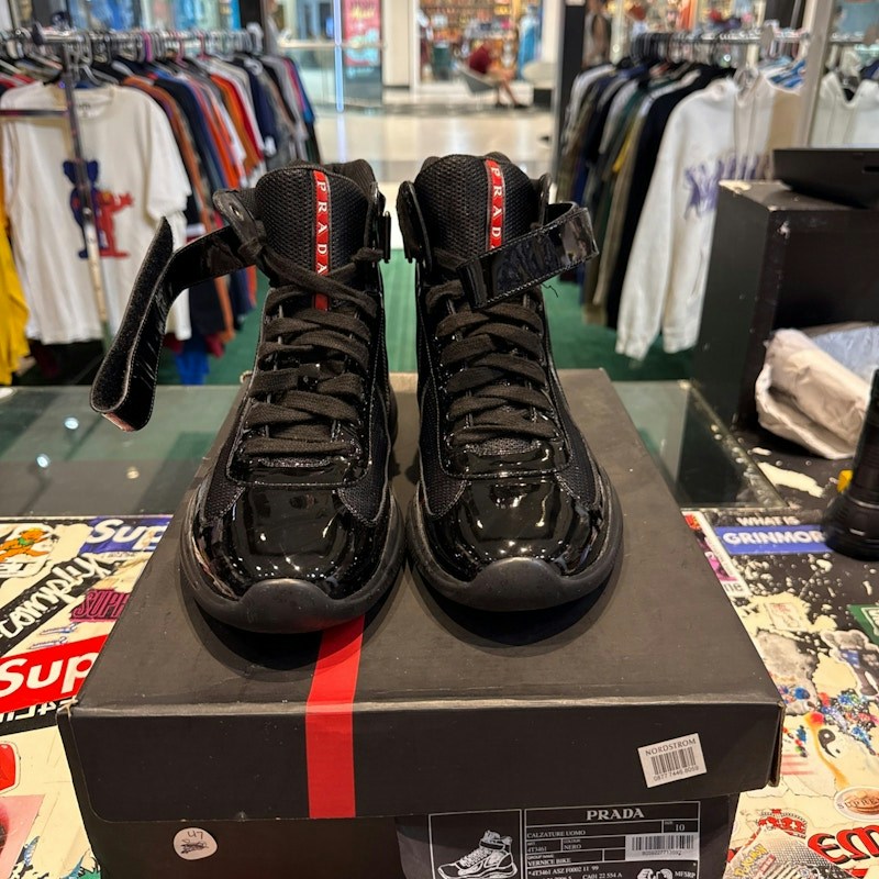 Prada America Cup Bike High Top Sneaker Black