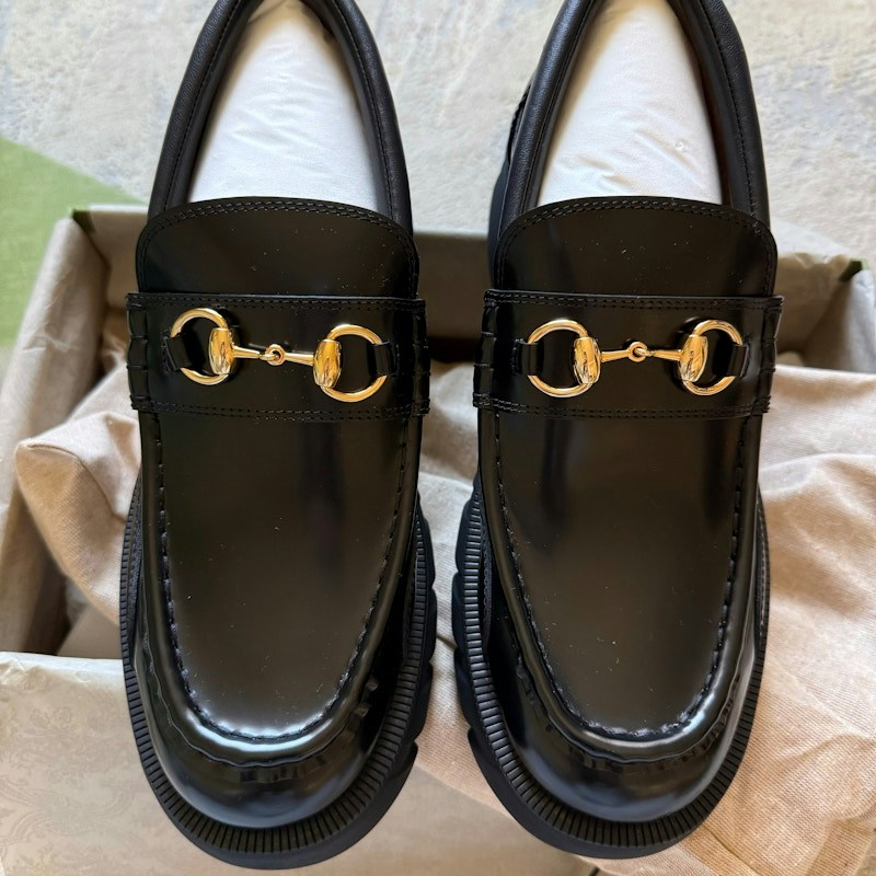 Gucci Lug Sole Horsebit Loafer Magnum Calf/Nappa Nero