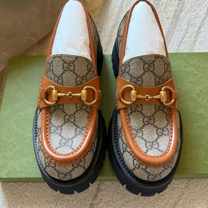 Gucci GG Supreme Lug Sole Horsebit Loafer Beige