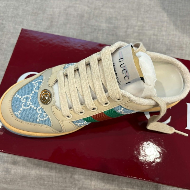 Gucci Screener Mule Light Blue GG Pearl Canvas