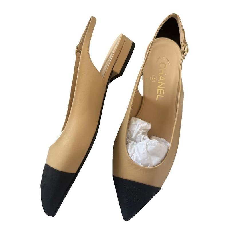 Chanel Slingback Pumps Beige Black