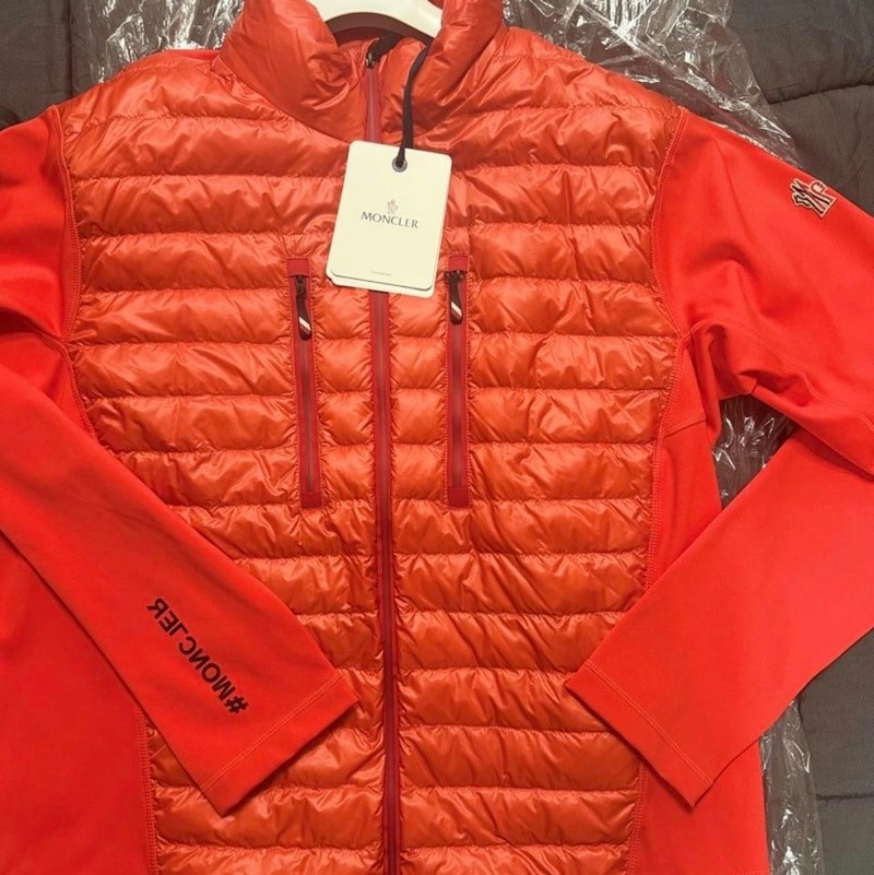 Moncler Quilted Down and Jersey Cardigan Red
