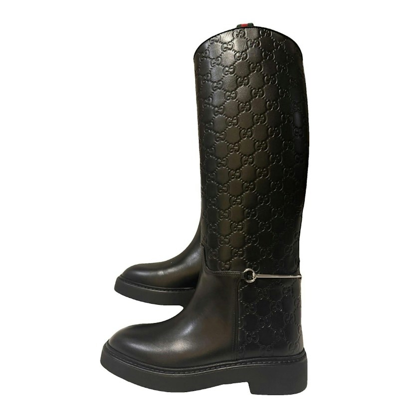 Gucci GG Embossed Leather Tall Boot Black