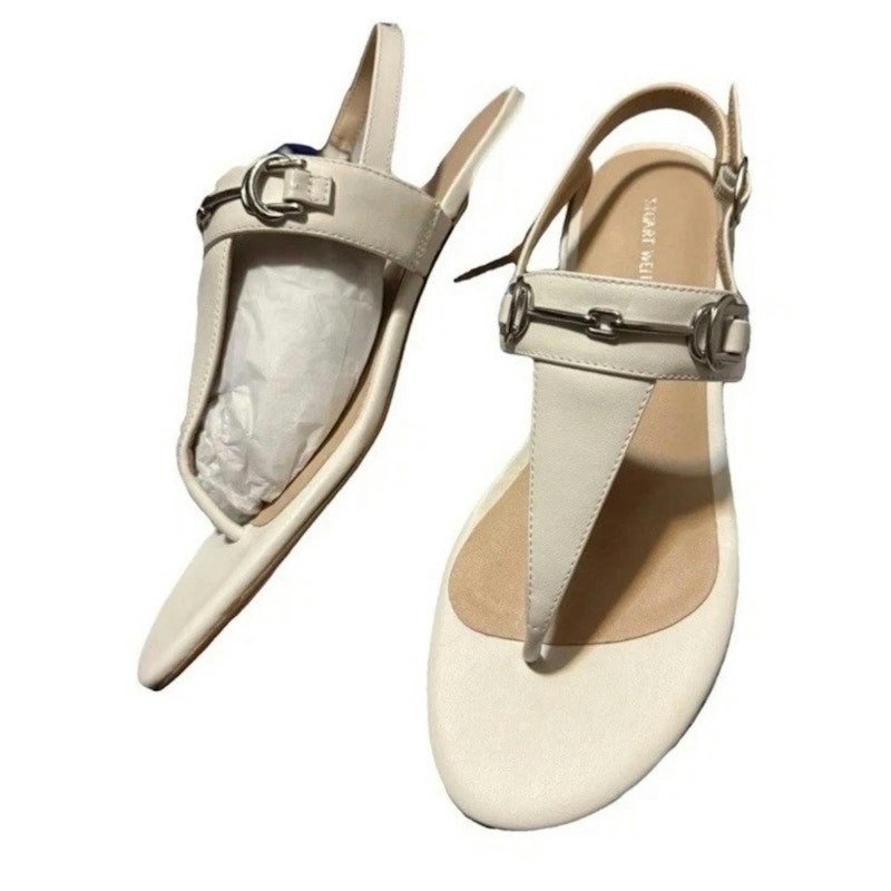 Stuart Weitzman Own Buckle 35 T-Strap Sandal White Smooth Calf