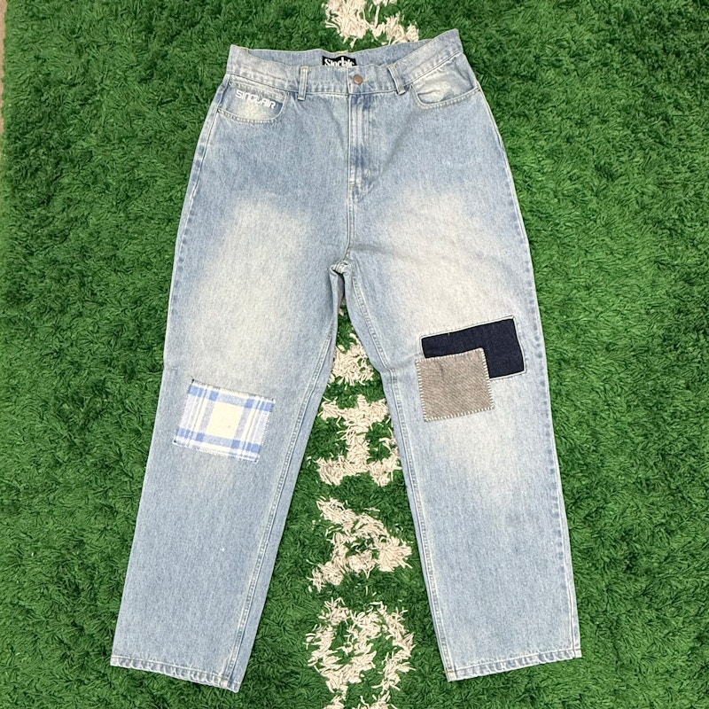 Sinclair Country Patched Denim Jeans Washed Blue