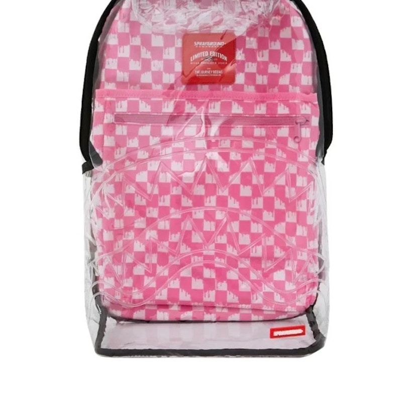 Sprayground Pink Checkered Shark Transparent Backpack