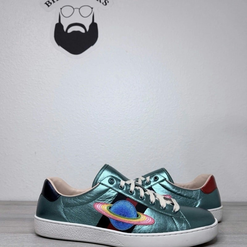 Gucci Ace Planet Embroidery Sneaker Metallic Green