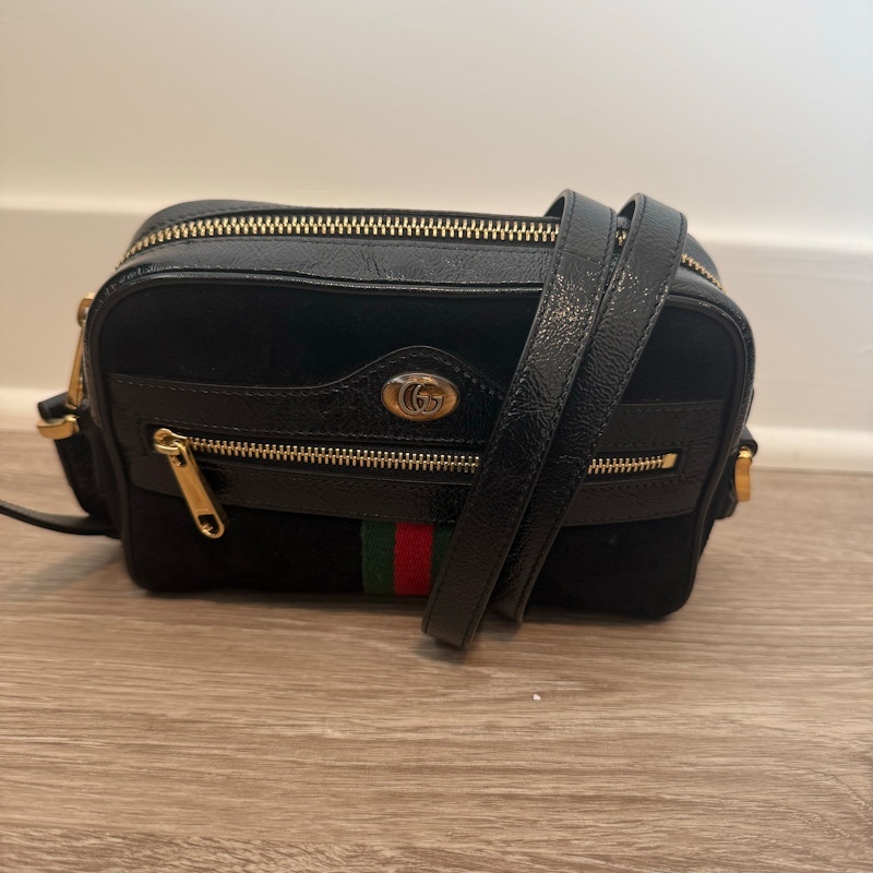 Gucci Black Suede Web Stripe Camera Bag