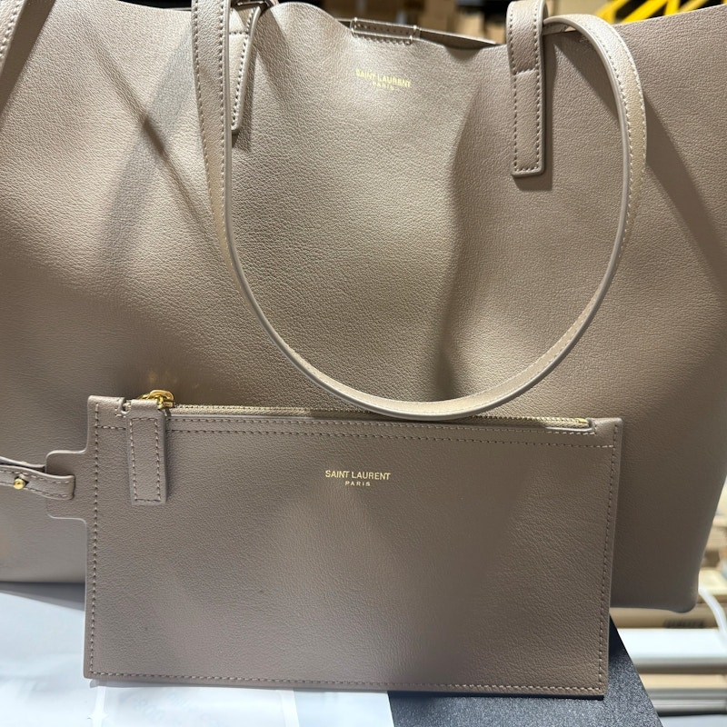 Saint Laurent Leather Tote Bag Taupe