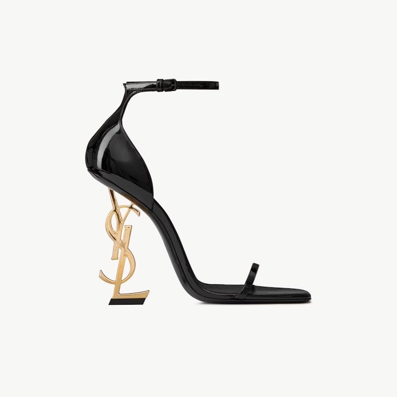 Saint Laurent Opyum Heeled Sandal in Patent Leather Black