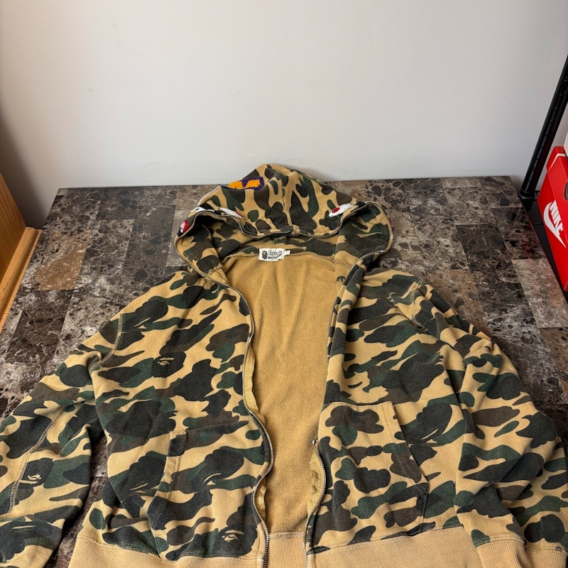 A Bathing Ape Shark Full Zip Hoodie Yellow Camo