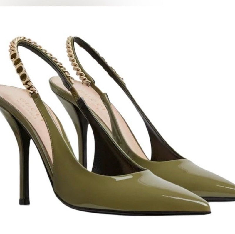 Gucci Signoria Patent Leather Slim High Heels Green