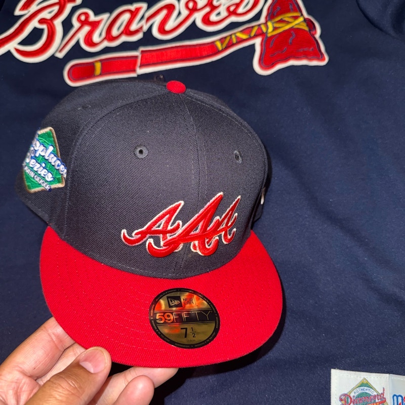 New Era x John Geiger Misplaced Series Atlanta Braves Fitted Hat Navy Red