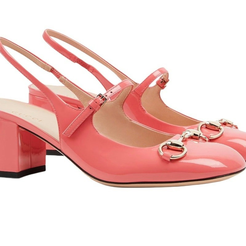Gucci Charlott Horsebit Patent Slingback Pump Bubble Gum