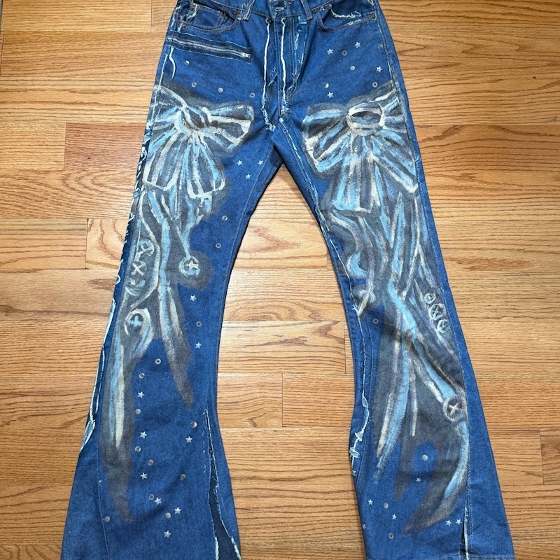 Acne Studios Bow Print Flare Jeans Blue