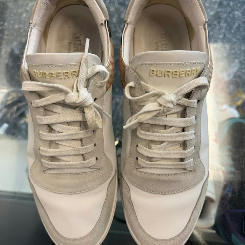 Burberry Vintage Check Detail Leather Sneaker White Archive Beige
