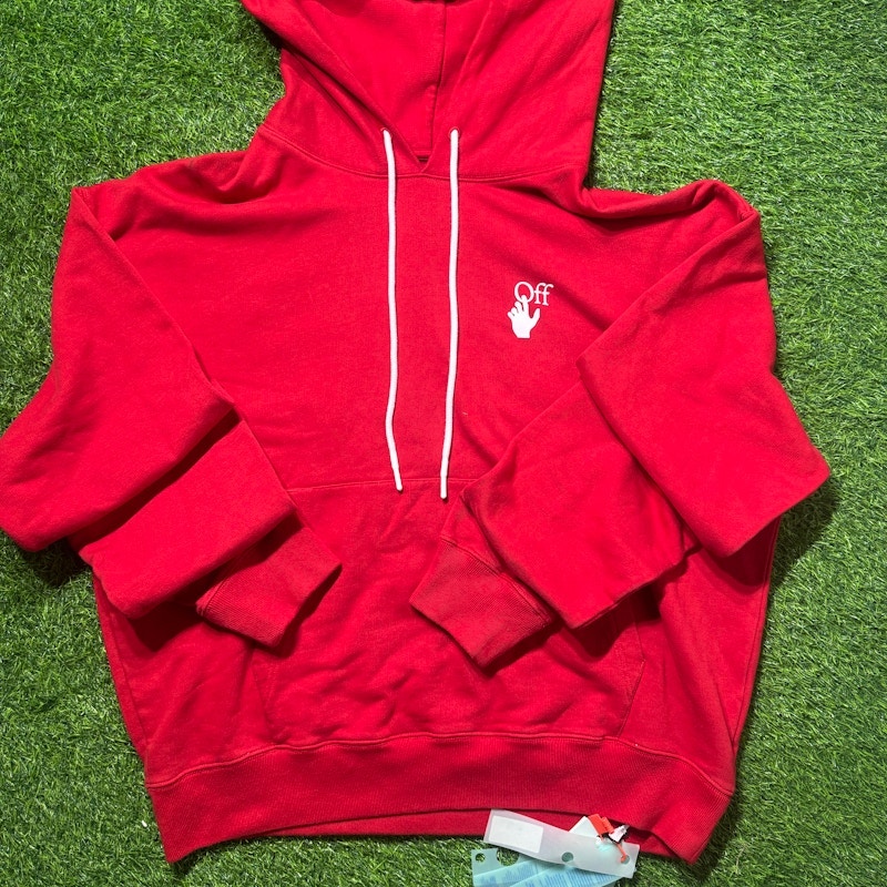 Off-White Red Cotton Hoodie ‘Cut Here’ Logo