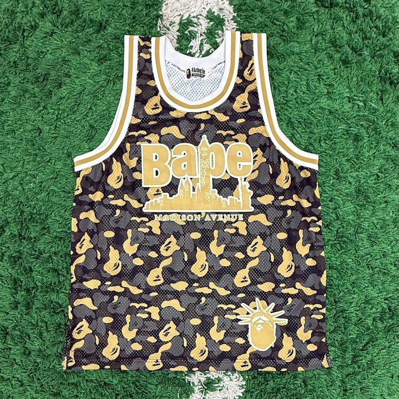 A Bathing Ape Madison Avenue Camo Basketball Jersey Black Gold